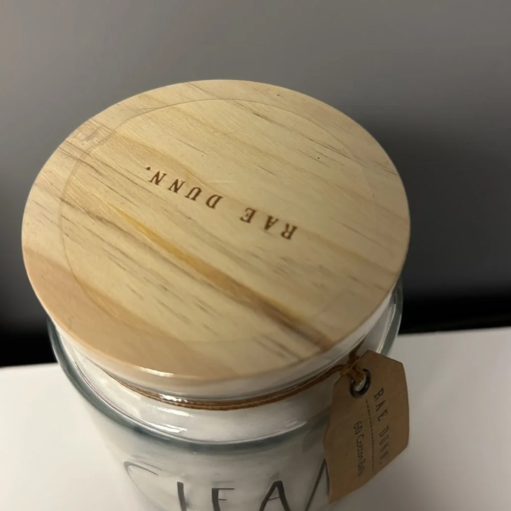 Rae Dunn Clean jar with cotton balls